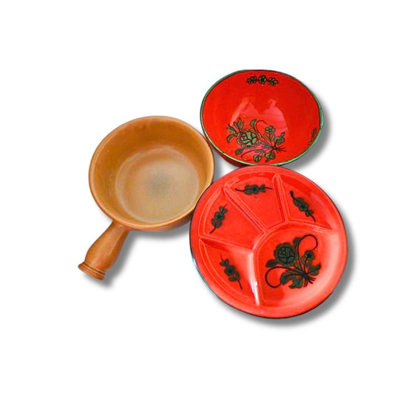 Fondue-Set mit 6 Tellern, Schale und Käsefondue-Topf, Keramik