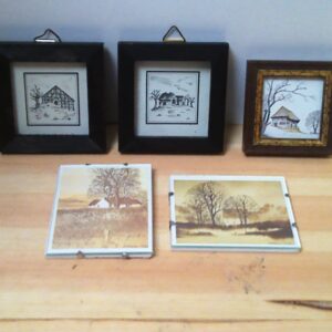 Fünf kleine Landschaftsbilder gerahmt mit Glasschutz