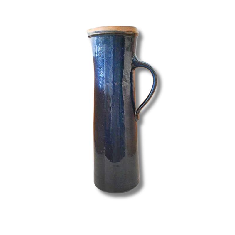 Hoher Tonkrug blau glasiert, H. Schulze Crinitz, Handarbeit, ca. 34 cm