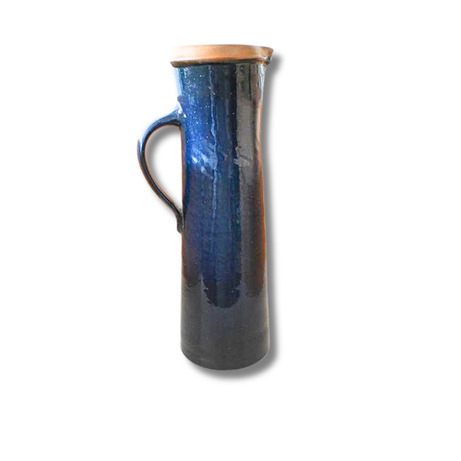 Hoher Tonkrug blau glasiert, H. Schulze Crinitz, Handarbeit, ca. 34 cm – Bild 7