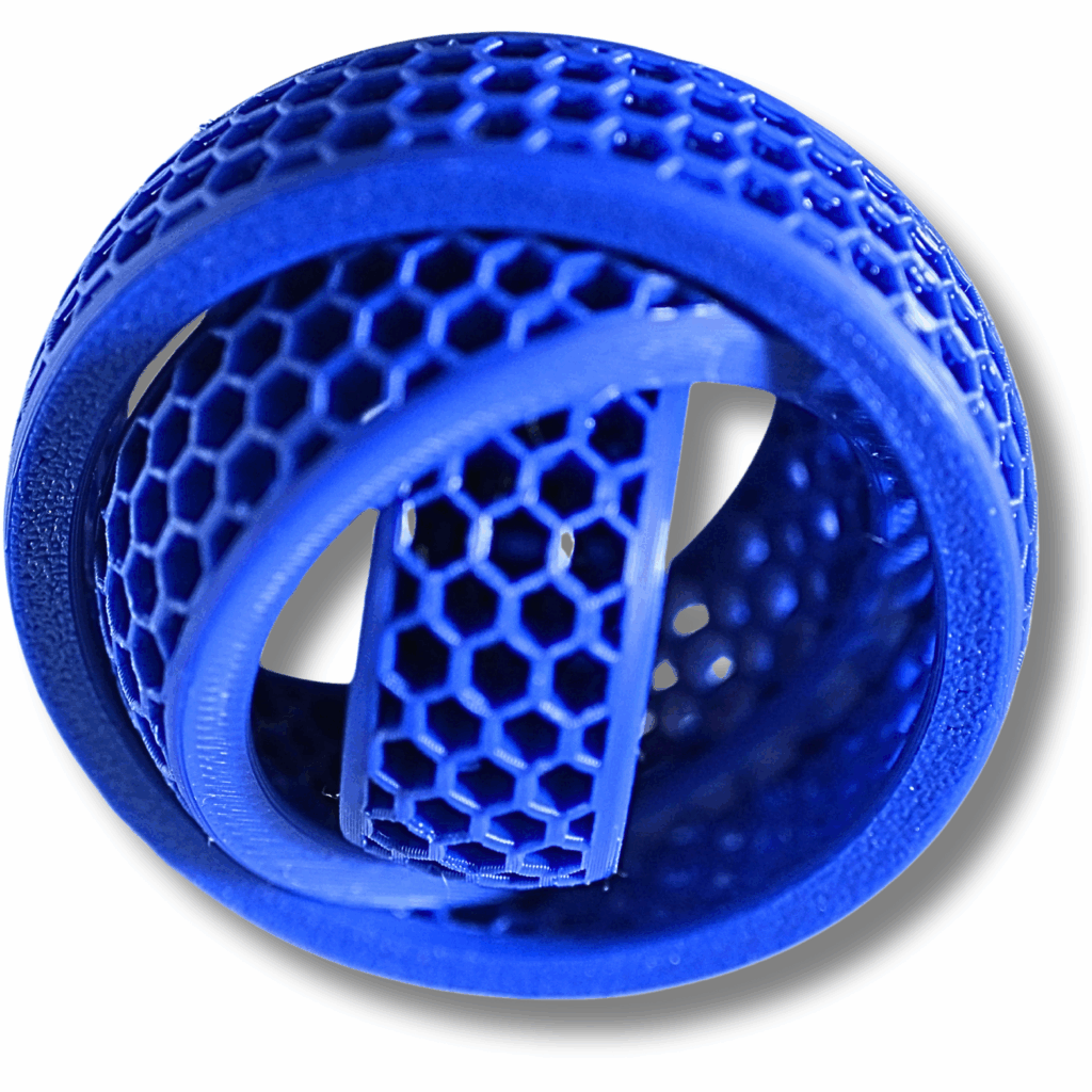 Fidget Gyro Ring – Hex Edition – 3D-gedruckter Kreiselring mit Drehmechanik ( Blau) aus PLA verschiedene Farben