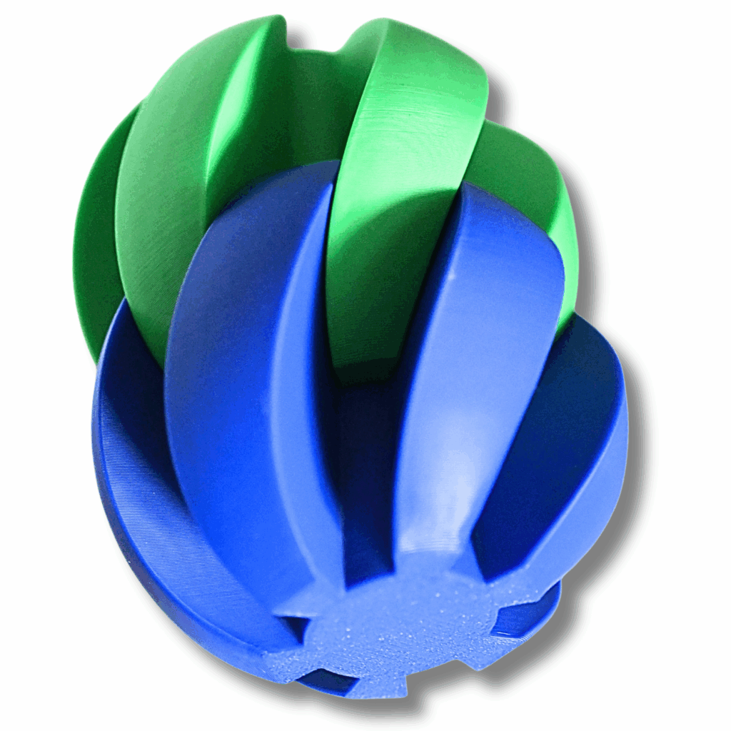Fidget Kugel Spiralform – 3D-Druck Anti-Stress-Tool grün-blau, sensorisch aus PLA