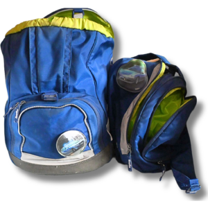 ergobag Schulrucksack blau/grün – gebraucht, funktionstüchtig, mehrere Fächer