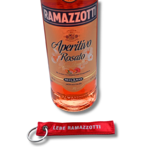 Ramazzotti Aperitivo Rosato 1,0 Liter und 15 % Vol. ( Set mit Schlüsselanhänger Schriftzug " Lebe Gesund / Lebe Aufgeschlossen)