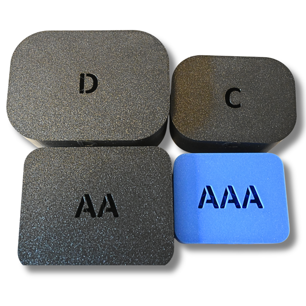 Aufbewahrungsbox Set mit vier Boxen mit Deckel ( AA & AAA & C & D Batterien) Schwarz aus PLA