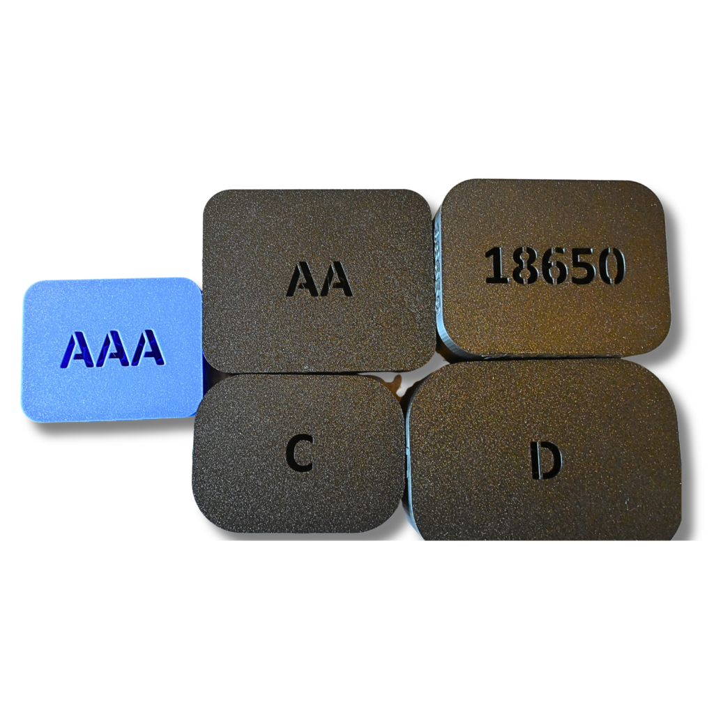 Aufbewahrungsbox Set mit fünf Boxen mit Deckel ( AA & AAA & C & D & 18650 Batterien) Schwarz aus PLA
