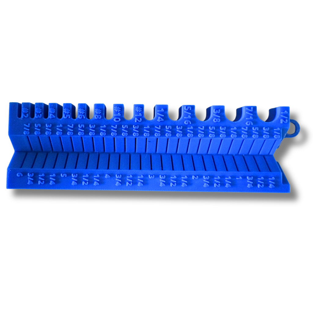 Messhilfe für Schraubengrößen, 3D Druck, Blau aus PLA in verschiedene Farben