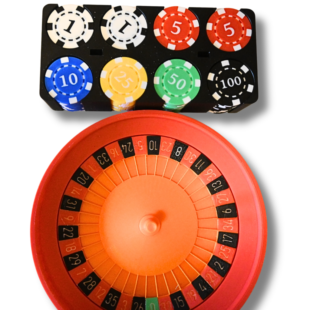 3D Druck Roulette Set aus PLA ( Roulette Chips + Halterung + Roulette Rad + Spielfeld Blatt)